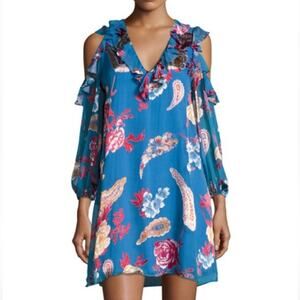 Alice + Olivia Giovanna Chiffon Silk Blend Paisley Ruffle Mini Dress M